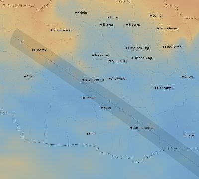 Map of the average cloud coverage across Mongolia for the solar eclipse of 12/01/2225
