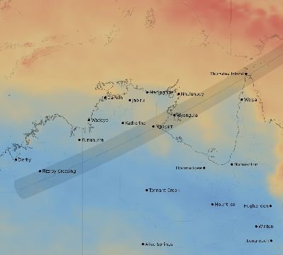 Map of the average cloud coverage across Australia for the solar eclipse of 05/27/2226