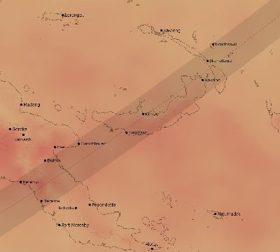 Map of the average cloud coverage across Papua New Guinea for the solar eclipse of 05/27/2226
