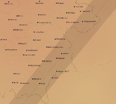 Map of the average cloud coverage across Belarus for the solar eclipse of 05/16/2227
