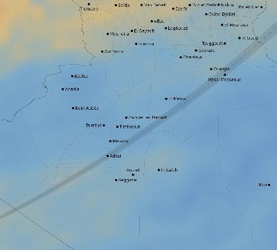 Map of the average cloud coverage across Algeria for the solar eclipse of 05/16/2227