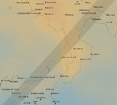 Map of the average cloud coverage across Italy for the solar eclipse of 05/16/2227