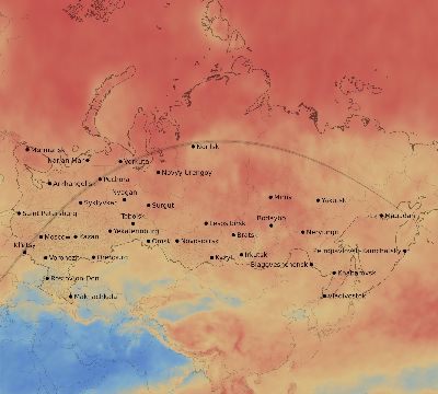 Map of the average cloud coverage across Russia for the solar eclipse of 05/16/2227