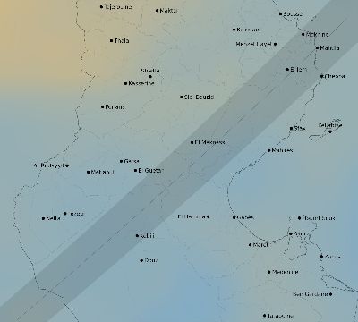 Map of the average cloud coverage across Tunisia for the solar eclipse of 05/16/2227