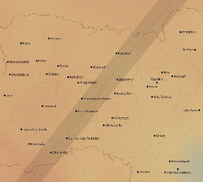 Map of the average cloud coverage across Ukraine for the solar eclipse of 05/16/2227