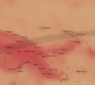 Map of the average cloud coverage across Papua New Guinea for the solar eclipse of 03/26/2229