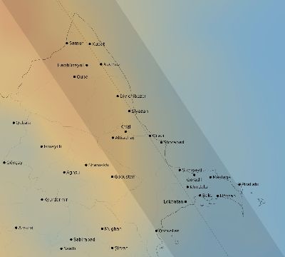 Map of the average cloud coverage across Azerbaijan for the solar eclipse of 09/18/2229