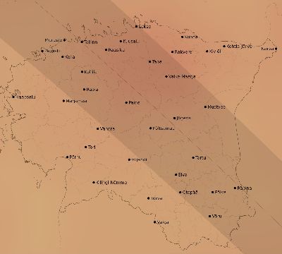 Map of the average cloud coverage across Estonia for the solar eclipse of 09/18/2229