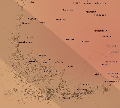 Map of the average cloud coverage across Finland for the solar eclipse of 09/18/2229