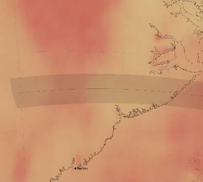 Map of the average cloud coverage across Greenland for the solar eclipse of 09/18/2229