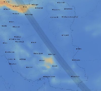 Map of the average cloud coverage across Iran for the solar eclipse of 09/18/2229