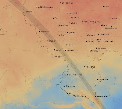 Map of the average cloud coverage across Russia for the solar eclipse of 09/18/2229
