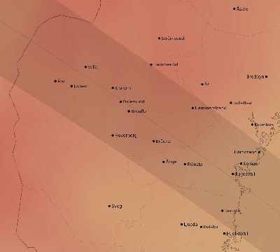 Map of the average cloud coverage across Sweden for the solar eclipse of 09/18/2229