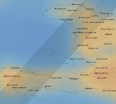Map of the average cloud coverage across Haiti for the solar eclipse of 03/15/2230