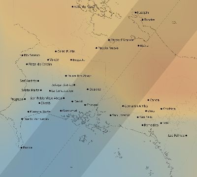 Map of the average cloud coverage across Panama for the solar eclipse of 03/15/2230