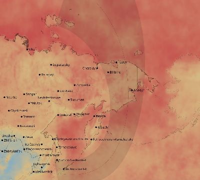 Map of the average cloud coverage across Russia for the solar eclipse of 03/04/2231