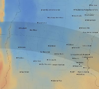 Map of the average cloud coverage across Argentina for the solar eclipse of 08/28/2231