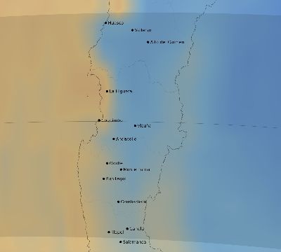 Map of the average cloud coverage across Chile for the solar eclipse of 08/28/2231