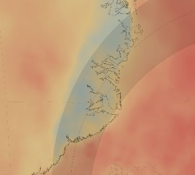 Map of the average cloud coverage across Greenland for the solar eclipse of 07/18/2232