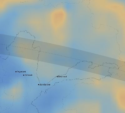 Map of the average cloud coverage across Afghanistan for the solar eclipse of 07/08/2233