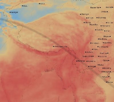 Map of the average cloud coverage across China for the solar eclipse of 07/08/2233