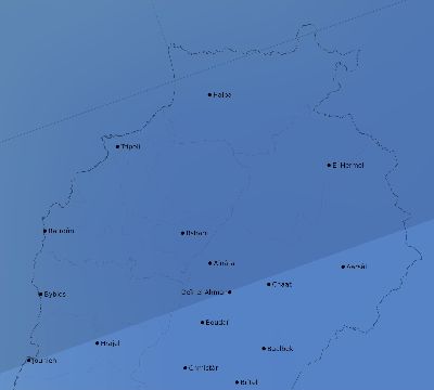 Map of the average cloud coverage across Lebanon for the solar eclipse of 07/08/2233