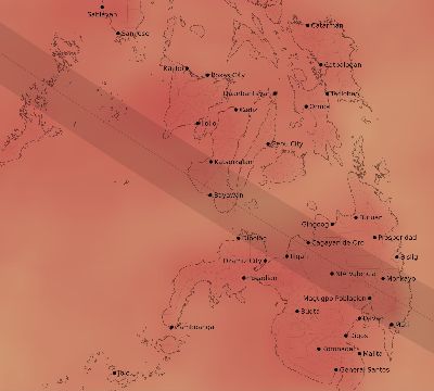 Map of the average cloud coverage across Philippines for the solar eclipse of 07/08/2233