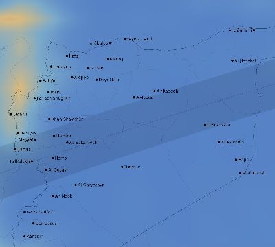 Map of the average cloud coverage across Syria for the solar eclipse of 07/08/2233
