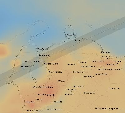 Map of the average cloud coverage across Venezuela for the solar eclipse of 12/31/2233