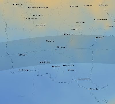 Map of the average cloud coverage across DR Congo for the solar eclipse of 06/27/2234