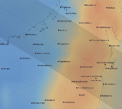 Map of the average cloud coverage across Madagascar for the solar eclipse of 06/27/2234