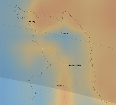 Map of the average cloud coverage across Malawi for the solar eclipse of 06/27/2234