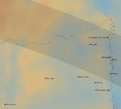 Map of the average cloud coverage across Mozambique for the solar eclipse of 06/27/2234