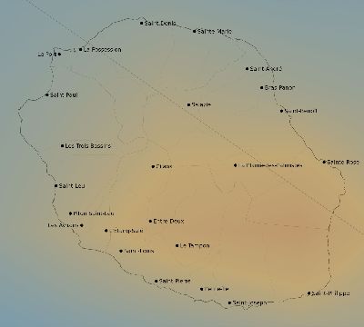 Map of the average cloud coverage across Réunion for the solar eclipse of 06/27/2234