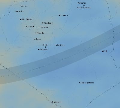 Map of the average cloud coverage across Algeria for the solar eclipse of 12/21/2234