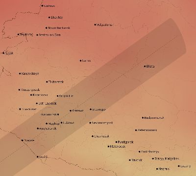 Map of the average cloud coverage across Russia for the solar eclipse of 12/21/2234