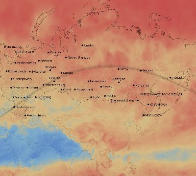Map of the average cloud coverage across Russia for the solar eclipse of 05/06/2236