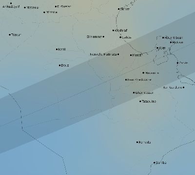 Map of the average cloud coverage across Tunisia for the solar eclipse of 05/06/2236