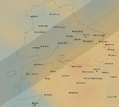 Map of the average cloud coverage across Turkey for the solar eclipse of 05/06/2236