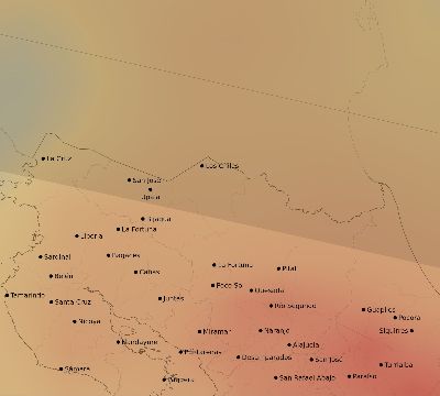 Map of the average cloud coverage across Costa Rica for the solar eclipse of 04/25/2237