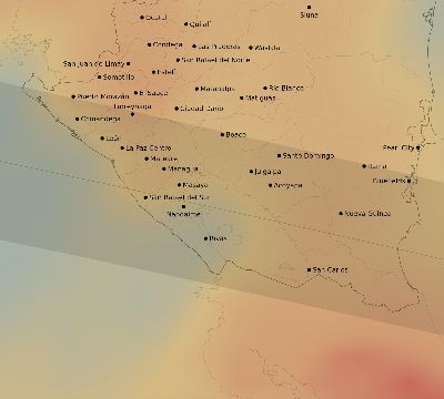 Map of the average cloud coverage across Nicaragua for the solar eclipse of 04/25/2237