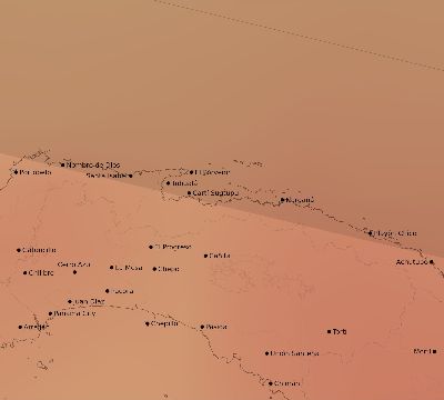 Map of the average cloud coverage across Panama for the solar eclipse of 04/25/2237