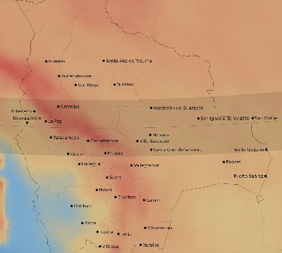 Map of the average cloud coverage across Bolivia for the solar eclipse of 10/19/2237