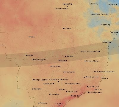 Map of the average cloud coverage across Brazil for the solar eclipse of 10/19/2237