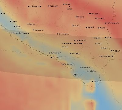 Map of the average cloud coverage across Peru for the solar eclipse of 10/19/2237