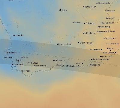 Map of the average cloud coverage across South Africa for the solar eclipse of 04/15/2238