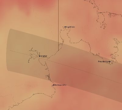 Map of the average cloud coverage across Russia for the solar eclipse of 10/08/2238