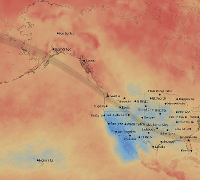 Map of the average cloud coverage across United States for the solar eclipse of 10/08/2238