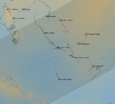Map of the average cloud coverage across Bahamas for the solar eclipse of 02/23/2240