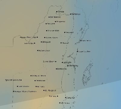 Map of the average cloud coverage across Belize for the solar eclipse of 02/23/2240
